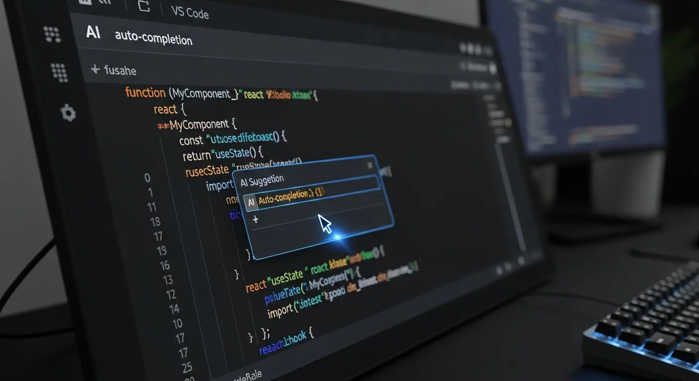 Éditeur de code moderne avec autocomplétion IA en action