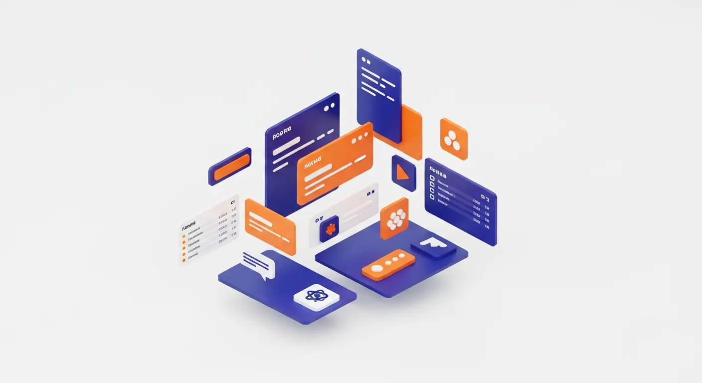 Composants UI générés par IA flottant en 3D