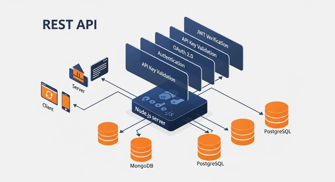 Diagramme d'architecture API backend avec Node.js et base de données