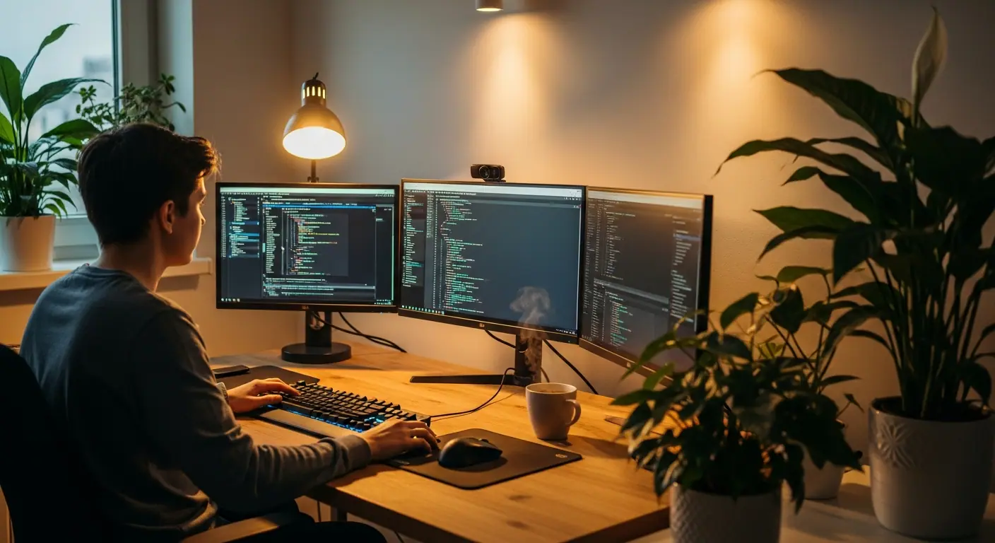 Développeur freelance travaillant de chez lui