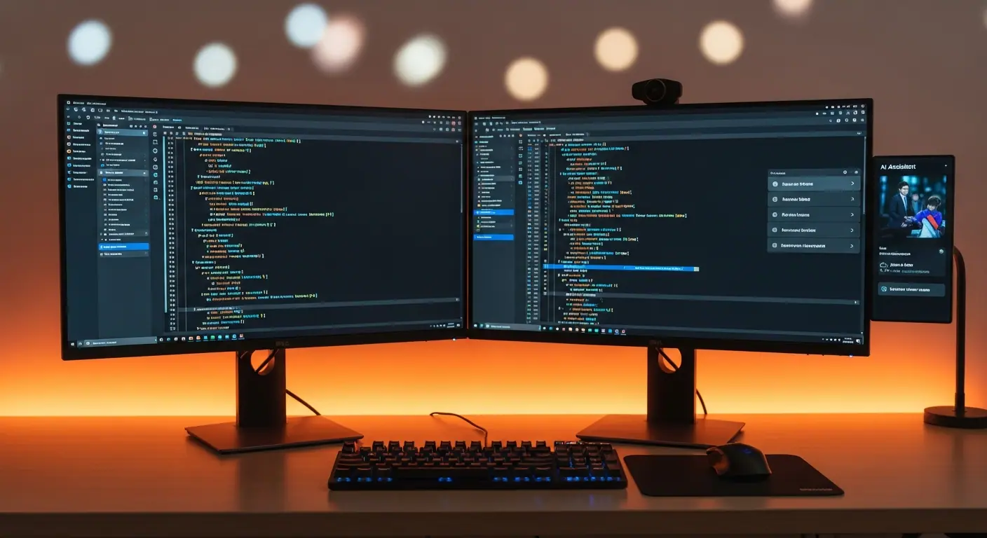 Espace de travail moderne d'un développeur utilisant Claude Code